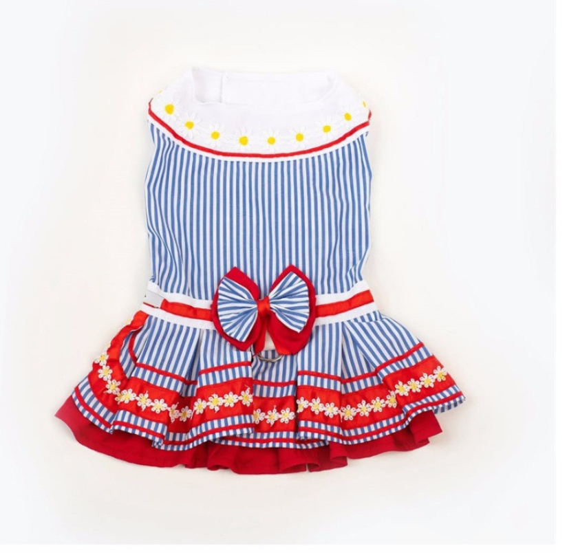 Nautical Style Striped Dog Dress with Matching Hat Pet Costume